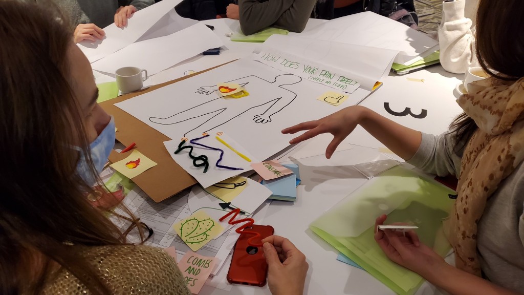 Image of People at Skunkworks event, discussing diagrams