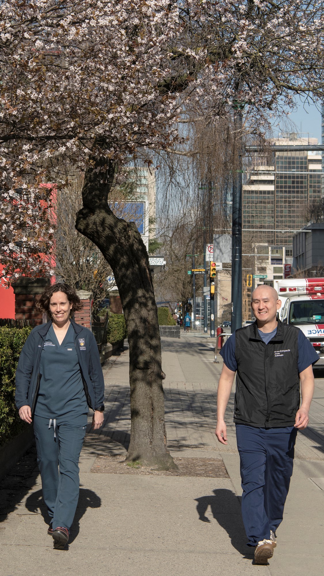 Image of Dr. Jane Lea and Jowan Lee walking side by side