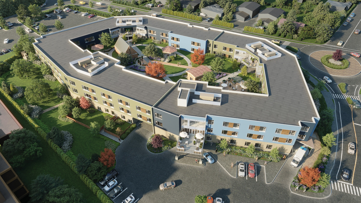 Aerial view rendering of Providence Living Place, Together by the Sea.